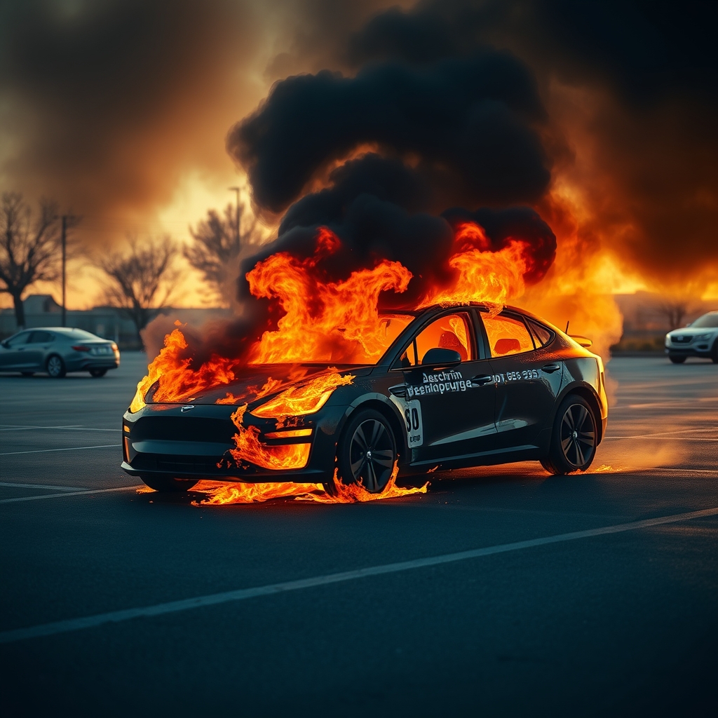 Electric car fire at golden hour