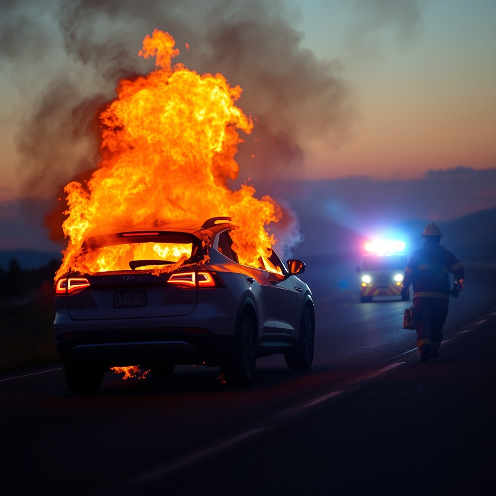 Electric SUV fire on a highway
